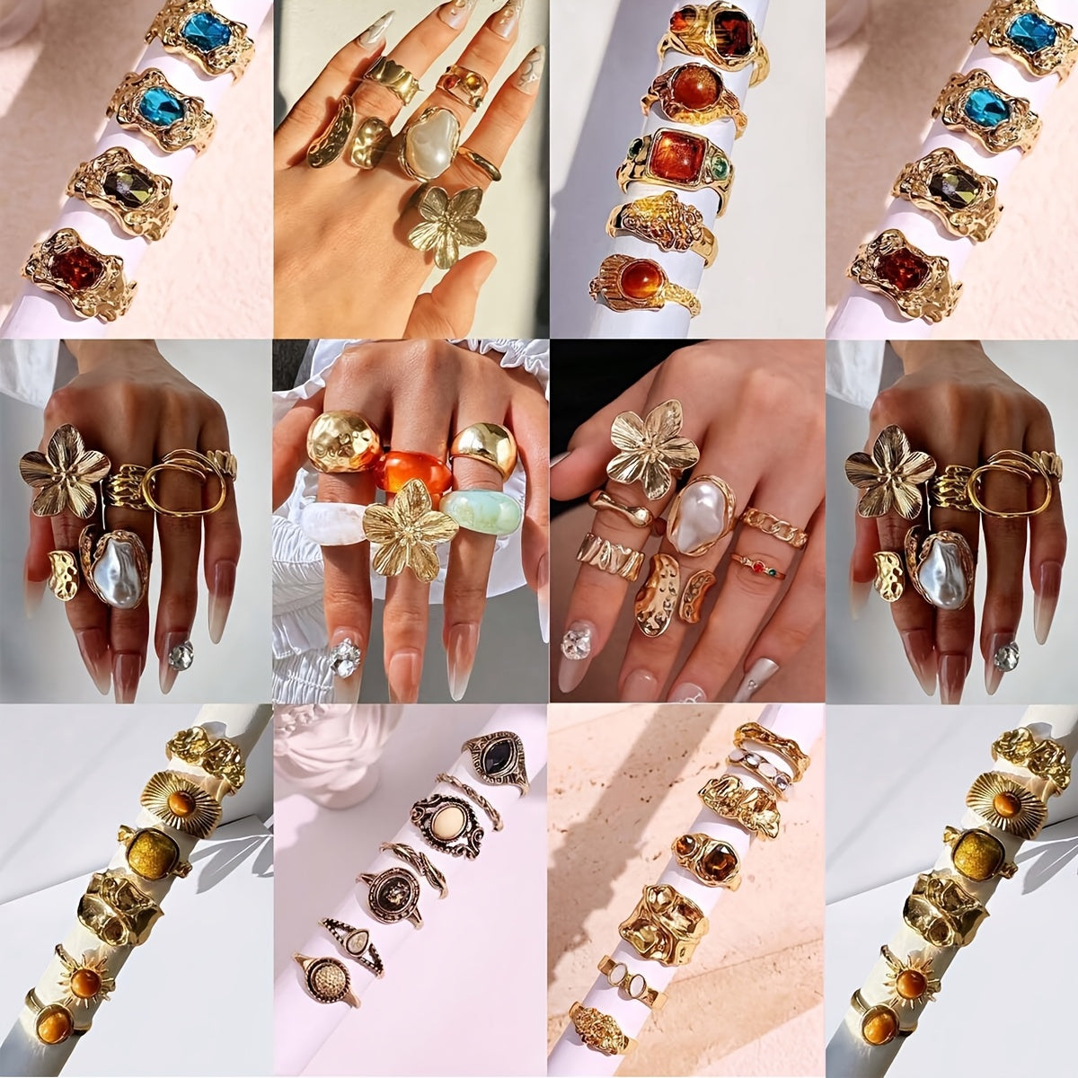 6/7/13/15/19pcs Random Ring Set, Vintage Bohemian Style