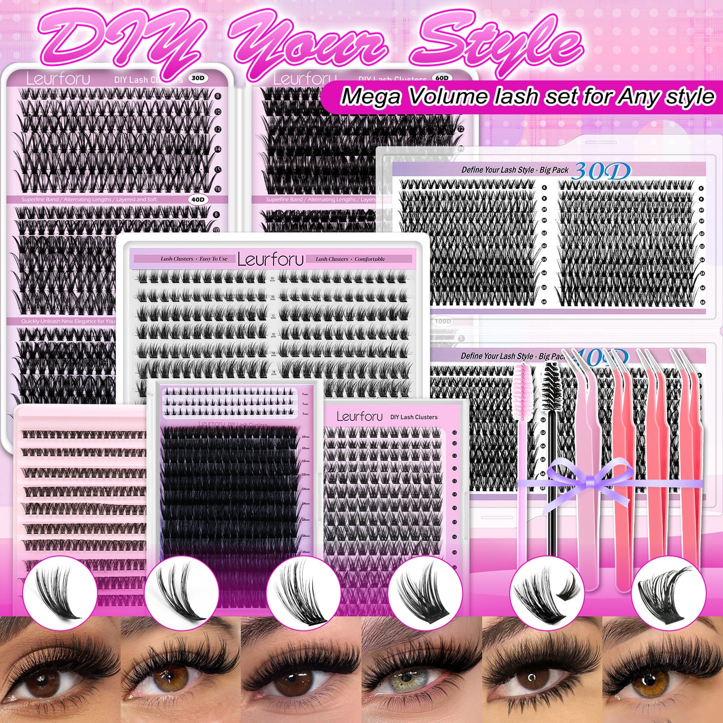 168/200/240/276/708/800pcs Lash Cluster Extensions, Fluffy Lash Clusters Kit, Mixed Length Individual Cluster Eyelash Extensions, Multiple Lash Styles for Daily & Makeup Looks, High-Capacity Lash Kit, Soft Fiber Lashes, Easy-To-Apply