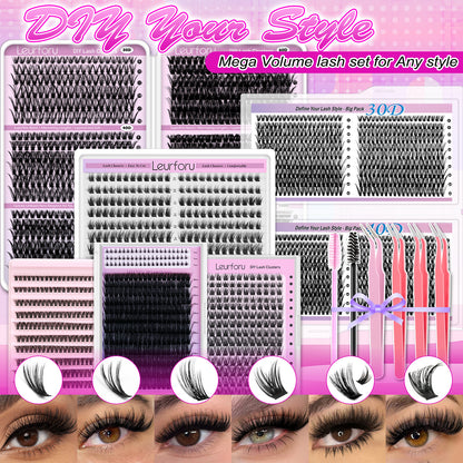 168/200/240/276/708/800pcs Lash Cluster Extensions, Fluffy Lash Clusters Kit, Mixed Length Individual Cluster Eyelash Extensions, Multiple Lash Styles for Daily & Makeup Looks, High-Capacity Lash Kit, Soft Fiber Lashes, Easy-To-Apply