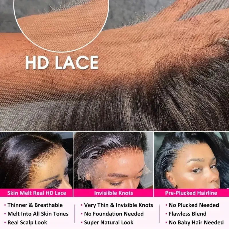 Brazilian Remy Human Hair Lace Front Wig 180 Density 13x4 Lace Pre Plucked 13X6 Natural Black Body Wave Wavy Texture Full Wig