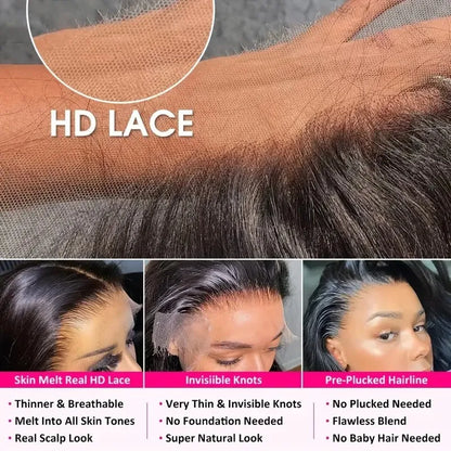 Brazilian Remy Human Hair Lace Front Wig 180 Density 13x4 Lace Pre Plucked 13X6 Natural Black Body Wave Wavy Texture Full Wig