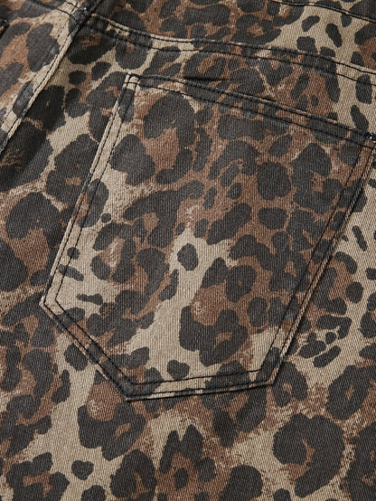 2026 Summer New Leopard Print Faux Denim Style RAW