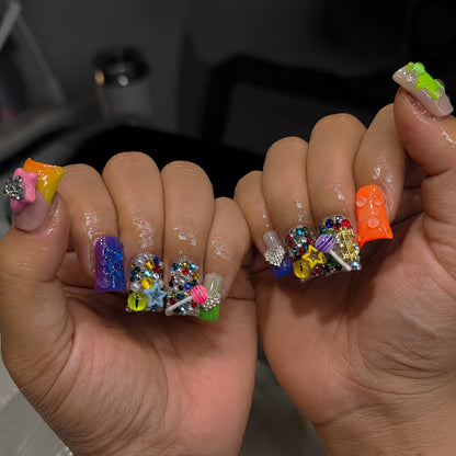10pcs Y2K Bling Colorful Handmade Short Duck Acrylic Press On Nails