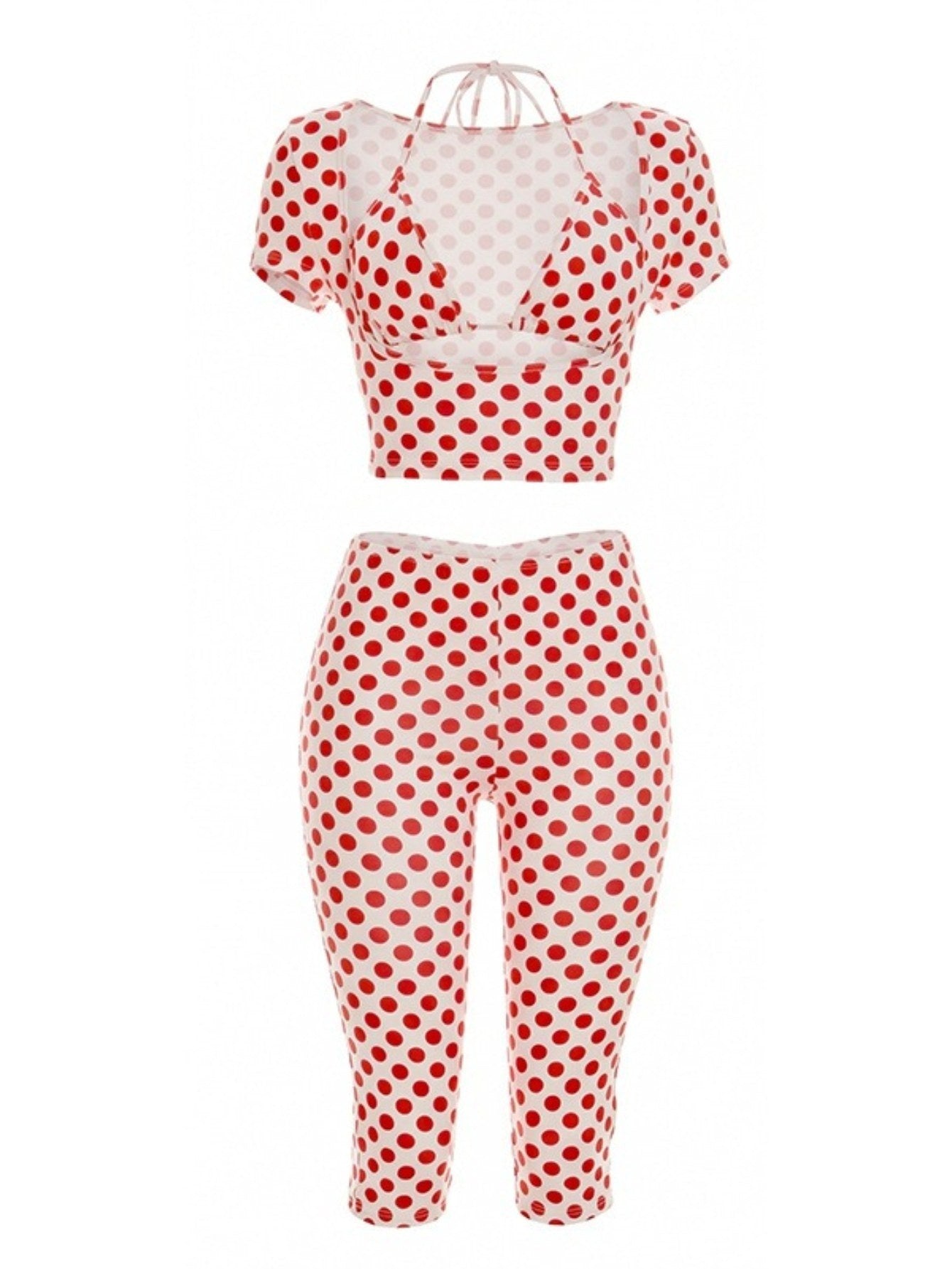 J26ST079 Women's Sexy Top and Pants Set Sexy Sleeveless Polka Dot Print 3pcs Set